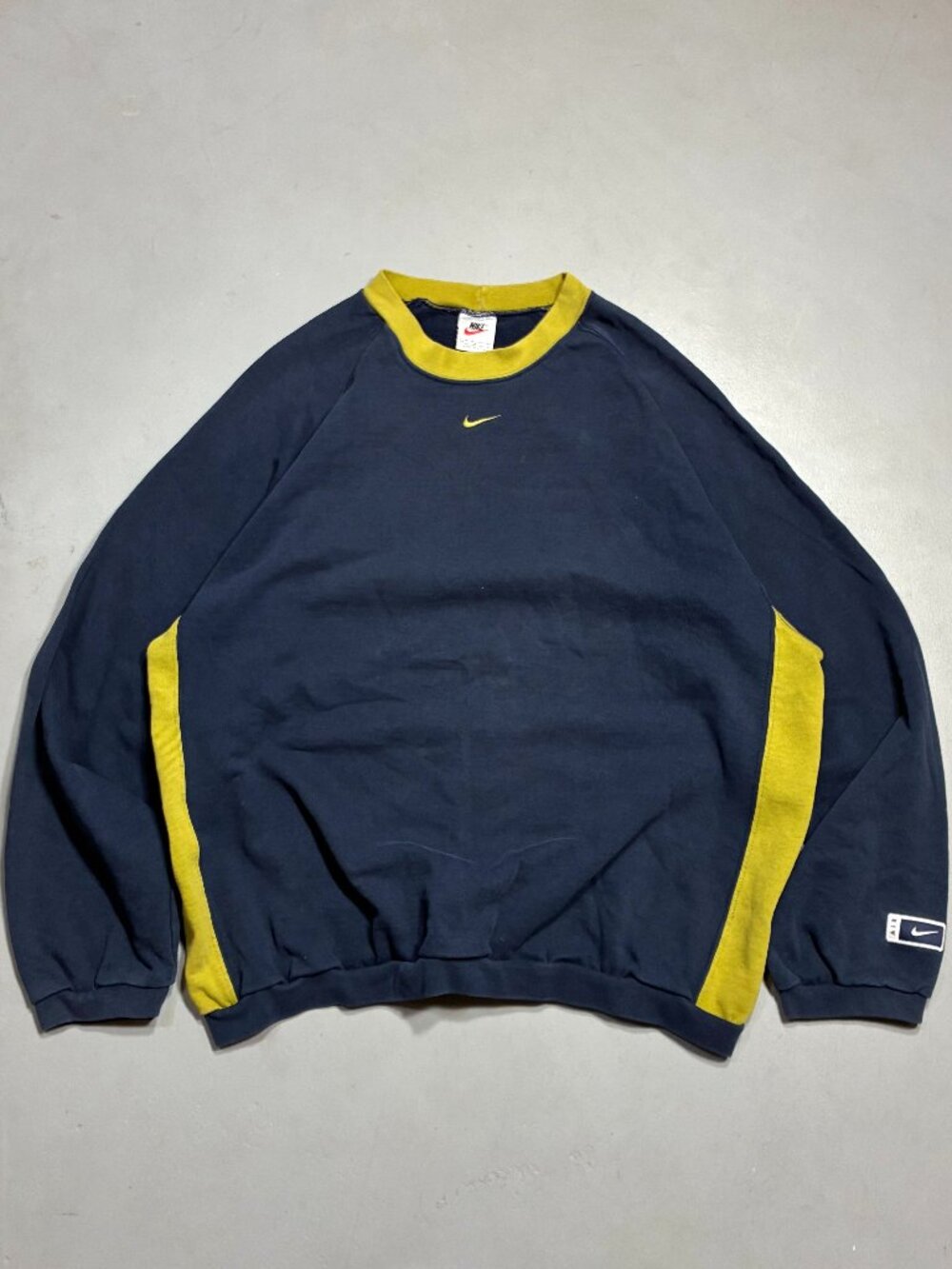 Nike Vintage 90s Colorblock Crewneck Sweatshirt, Navy/Chartreuse, Made in USA